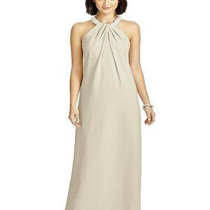 Dessy 2971.....Full Length Crepe Halter Neckline Dress....Palomino...Sz 16
